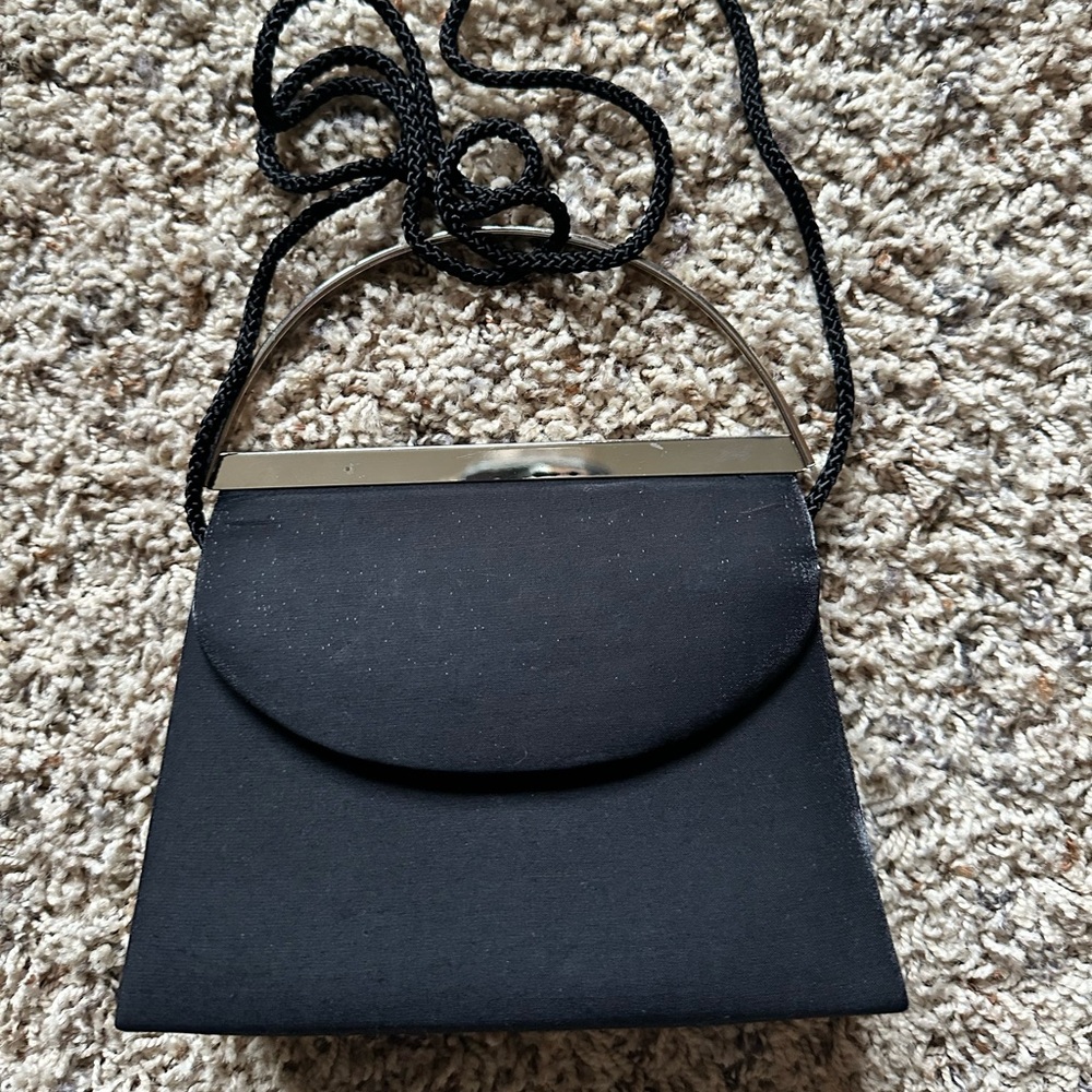 La Regale Black Clutch with Silver Accents